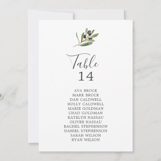 オリーブモダンテーブル番号座席表カード (裏面)