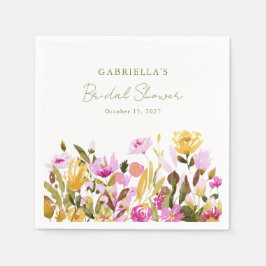 オリーブモダンピンクウォーターカラーフローラブライダルシャワー スタンダードカクテルナプキン