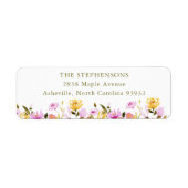 オリーブモダンピンクウォーターカラーフローラ差出人住所 ラベル (正面)