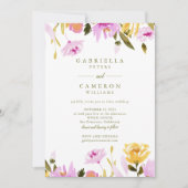 オリーブモダンピンクウォーターフローラ結婚ズ 招待状 (正面)