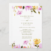 オリーブモダンピンクウォーターフローラ結婚ズ 招待状 (正面/裏面)