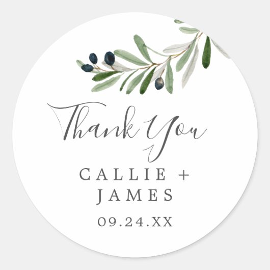 オリーブモダンブランチありがとうお願いステッカー ラウンドシール (正面)