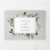 オリーブモダンブランチのグレー結婚写真すべて1つ 三つ折り招待状 (カバー)