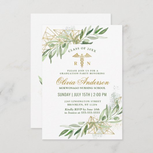 オリーブモダンブランチ看護学校卒業 招待状 (正面/裏面)