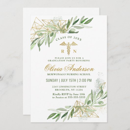 オリーブモダンブランチ看護学校卒業 招待状 (正面/裏面)