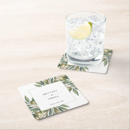 オリーブモダンブ地中海の結婚枝 スクエアペーパーコースター
