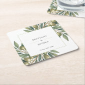 オリーブモダンブ地中海の結婚枝 スクエアペーパーコースター (アングル)