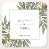 オリーブモダンブ地中海の結婚枝 スクエアペーパーコースター (正面)