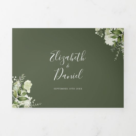 オリーブモダン植物緑の写真結婚ズ 三つ折り招待状 (カバー)