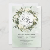オリーブリースの森の葉緑のバラの白のボホ 招待状 (正面)