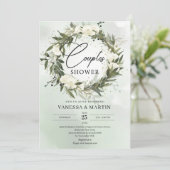 オリーブリースの緑の白いバラのカップルのシャワー 招待状 (スタンド正面)