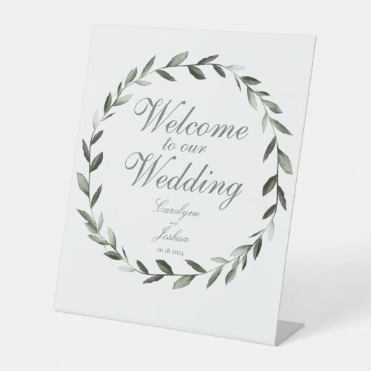 オリーブリースへようこそ結婚我々のエレガント 台座サイン (正面)