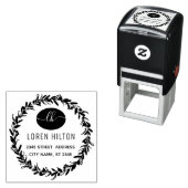 オリーブリースモノグラム差出人住所ゴム印 セルフインキングスタンプ (インサイチュ)