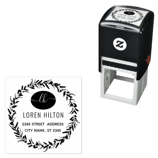 オリーブリースモノグラム差出人住所ゴム印 セルフインキングスタンプ (インサイチュ)