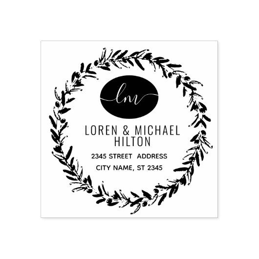 オリーブリースモノグラム差出人住所 ラバースタンプ (インプリント)