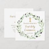 オリーブリース水の色ファースト聖餐式 招待状 (正面/裏面)