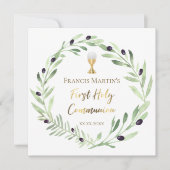 オリーブリース水の色ファースト聖餐式 招待状 (正面)