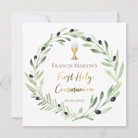 オリーブリース水の色ファースト聖餐式 招待状 (正面)