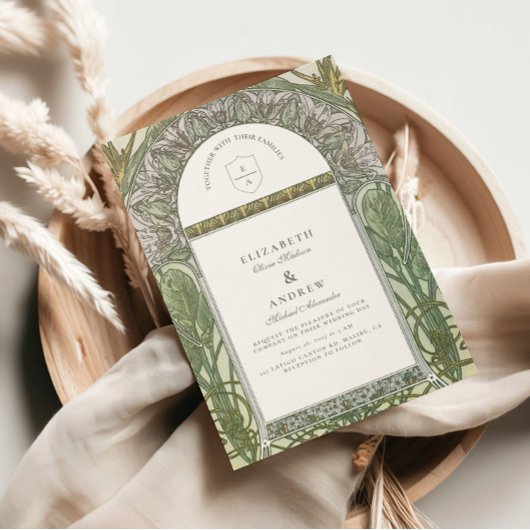 オリーブリーフアーチアールヌーボー結婚ズ 招待状