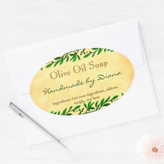 オリーブリーフカスタムソープフェイクパーチメントステッカー 楕円形シール (封筒)