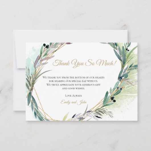 オリーブリーフ金ゴールド幾何学模様/写真 サンキューカード (正面)