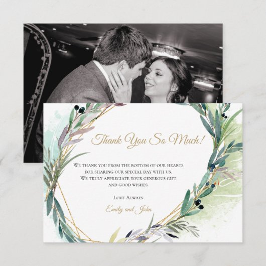 オリーブリーフ金ゴールド幾何学模様/写真 サンキューカード (正面/裏面)