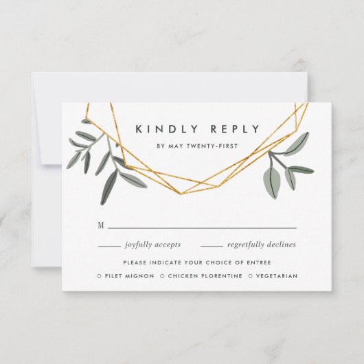 オリーブリーフRSVPカードとEntreeの選択肢 出欠カード
