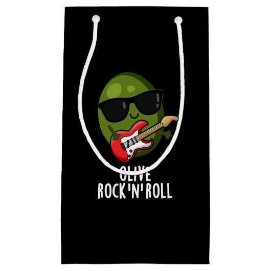 オリーブロックアンドロールおもしろいロッカーオリーブプンダークBG スモールペーパーバッグ (正面)