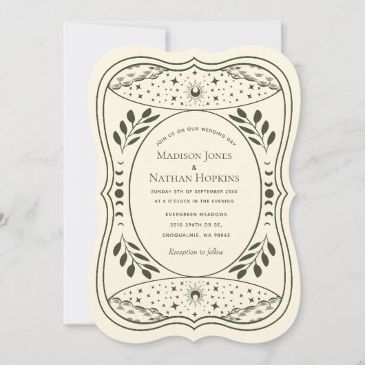 オリーブヴィンテージタロットカード ゴシックウェディング招待状 招待状 (正面)