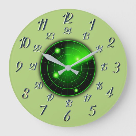 オリーブ付き/グレーレーダーミリタータイムラージクロック ラージ壁時計 (正面)