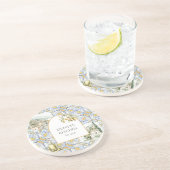 オリーブ地中海のイエローブルーのタイルパターン コースター (側面)