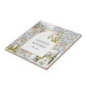 オリーブ地中海のイエローブルーのタイルパターン タイル (側面)