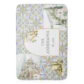 オリーブ地中海のイエローブルーのタイルパターン バスマット (正面縦)