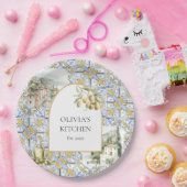 オリーブ地中海のイエローブルーのタイルパターン ペーパープレート (パーティー)