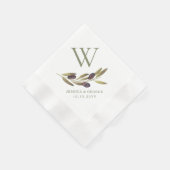 オリーブ地中海のブランチカスタムモノグラム 縁ありカクテルナプキン (角)