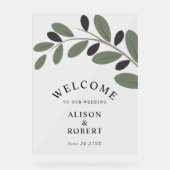 オリーブ地中海の枝結婚の歓迎サイン アクリルサイン (正面)