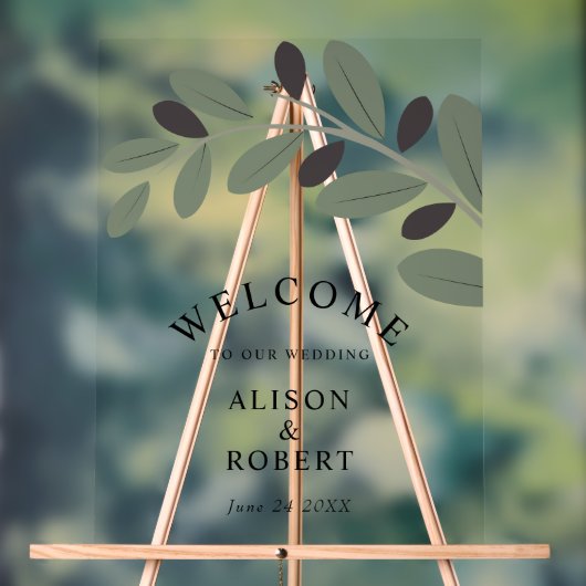 オリーブ地中海の枝結婚の歓迎サイン アクリルサイン (ニュートラル)