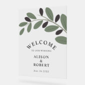 オリーブ地中海の枝結婚の歓迎サイン アクリルサイン (傾斜)