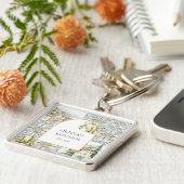 オリーブ地中海の植物黄ブルー キーホルダー (側面)