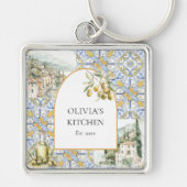 オリーブ地中海の植物黄ブルー キーホルダー (正面)