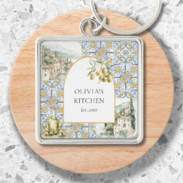 オリーブ地中海の植物黄ブルー キーホルダー