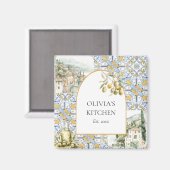 オリーブ地中海の植物黄ブルー マグネット (正面/裏面)