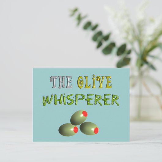 オリーブ愛好家のギフト "オリーブのささやき" ポストカード (スタンド正面)