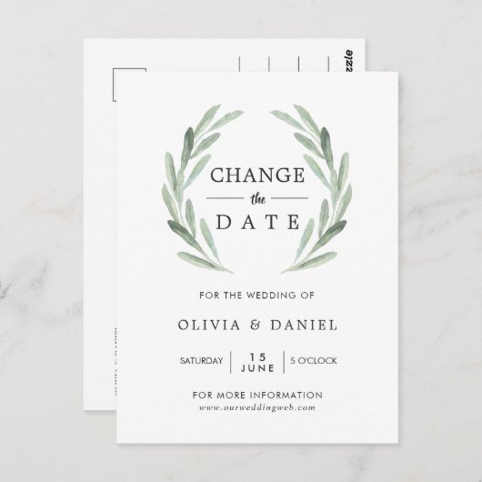 オリーブ支店結婚リースの日付の変更 ポストカード (正面/裏面)