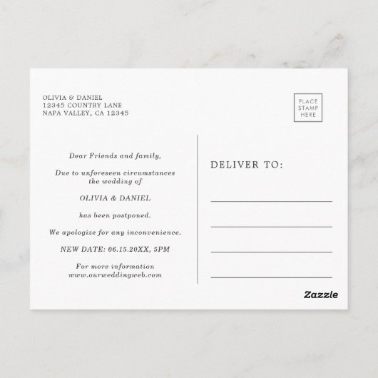 オリーブ支店結婚リースの日付の変更 ポストカード (裏面)