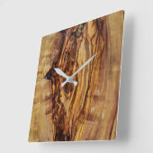 オリーブ木の木のテクスチャパターン自然植物のリブ スクエア壁時計 (傾斜)