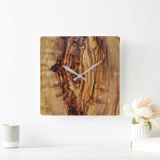 オリーブ木の木のテクスチャパターン自然植物のリブ スクエア壁時計 (ホーム)