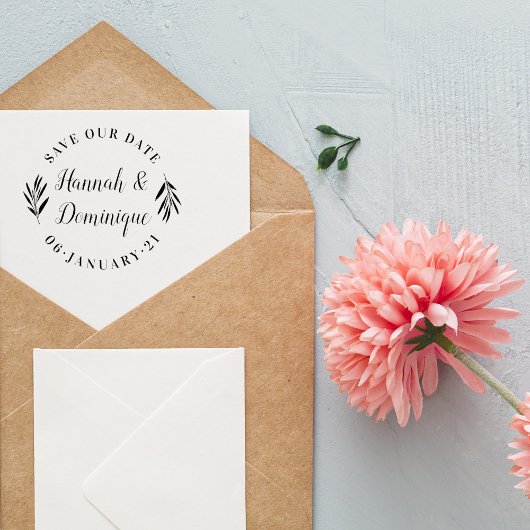 オリーブ枝の書道は日付を保存結婚する ラバースタンプ