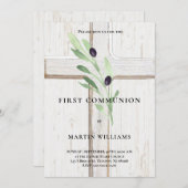 オリーブ枝ウッドクロスファースト聖餐式の招待団 招待状 (正面/裏面)