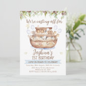 オリーブ枝ノアの箱舟ボーイズ1歳の誕生日 招待状 (スタンド正面)